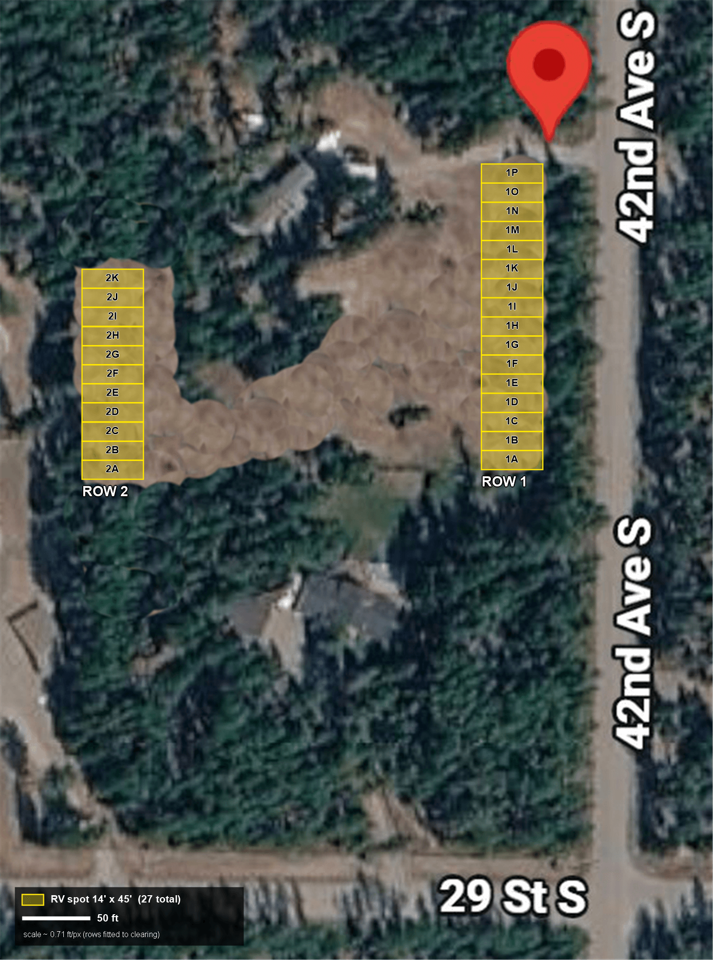 Aerial map of PB RV Storage spaces in Cranbrook, BC